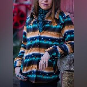 Outback Trading Co. Southwestern Aztec Fleece Button Down Shirt | Small